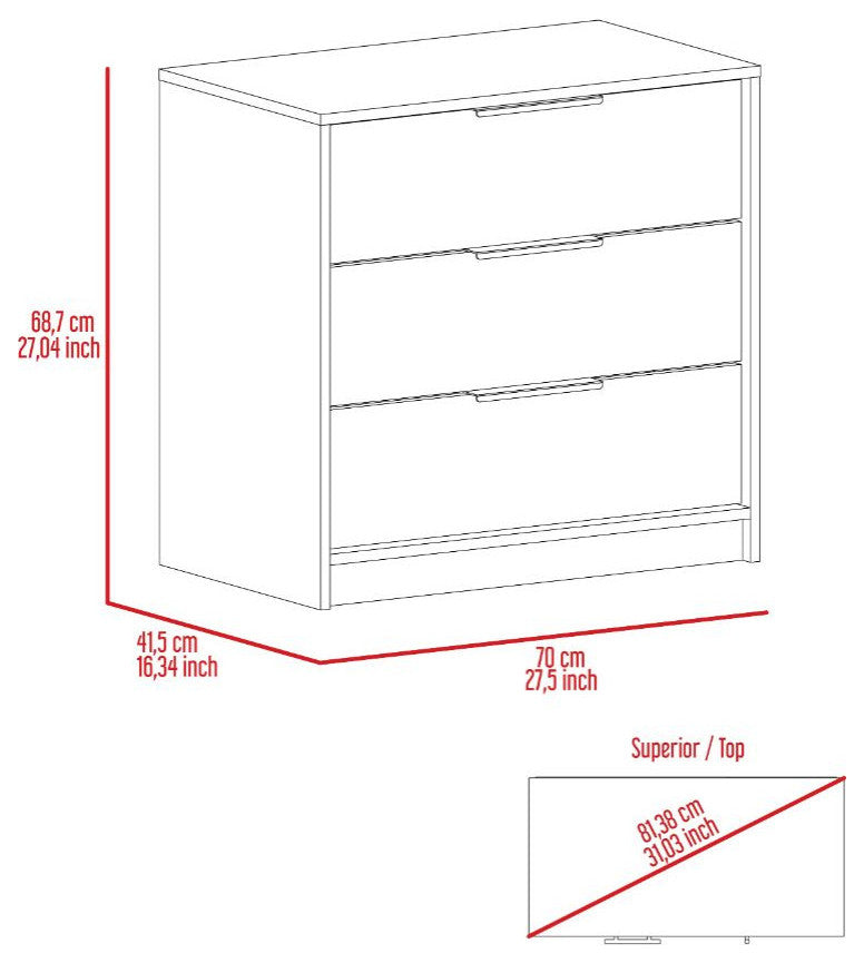 Washington 3 Drawer Dresser with Metal Handles, Light Gray
