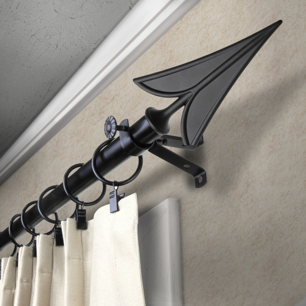 Spear 13/16" Diameter Curtain Rod, Black, 18-28"