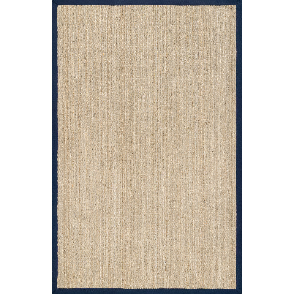 Nuloom Jute and Sisal Elijah Seagrass With Border Area Rug, Navy 6'x9'