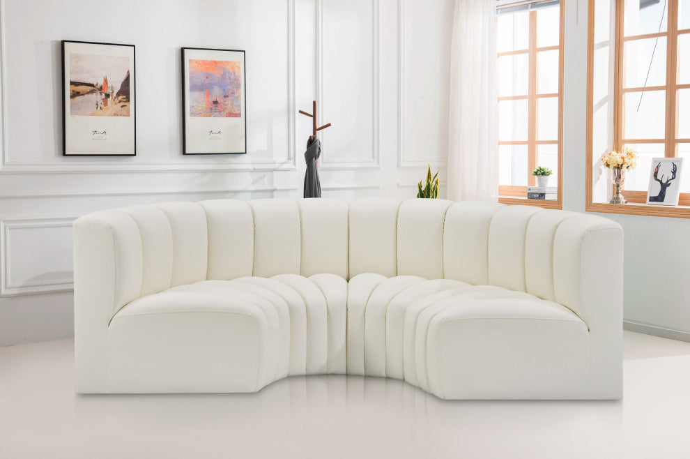 Arc Vegan Leather Upholstered 4-Pc. Inward Curved Modular Sectional, Cream