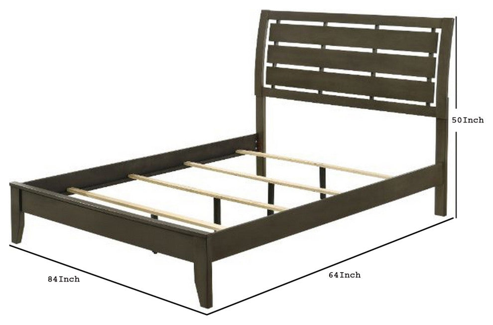 Benzara BM252738 Queen Bed With Slatted Panel Headboard, Brown