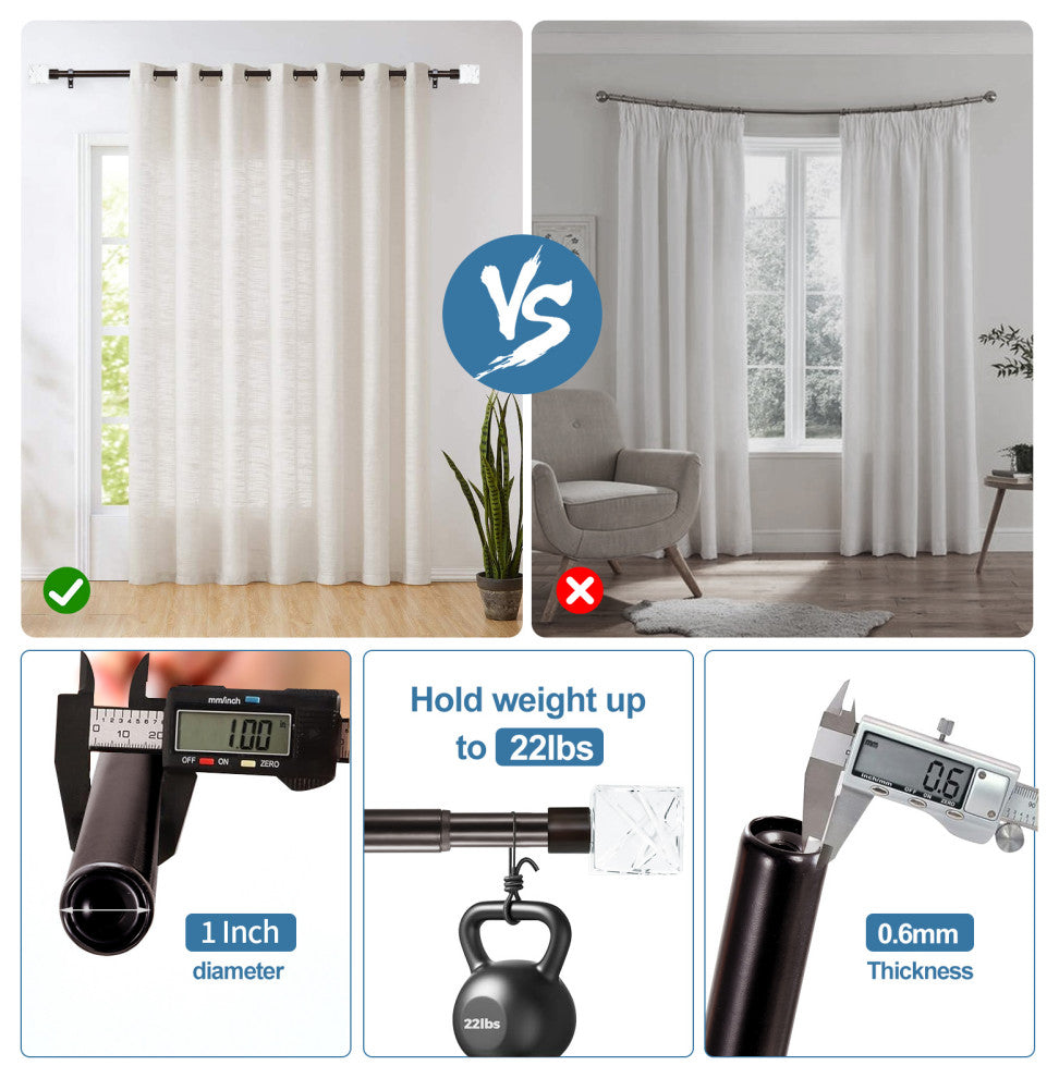 1" Diameter Cut Ice Single Drapery Curtain Rod, Bronze, 48"-84"