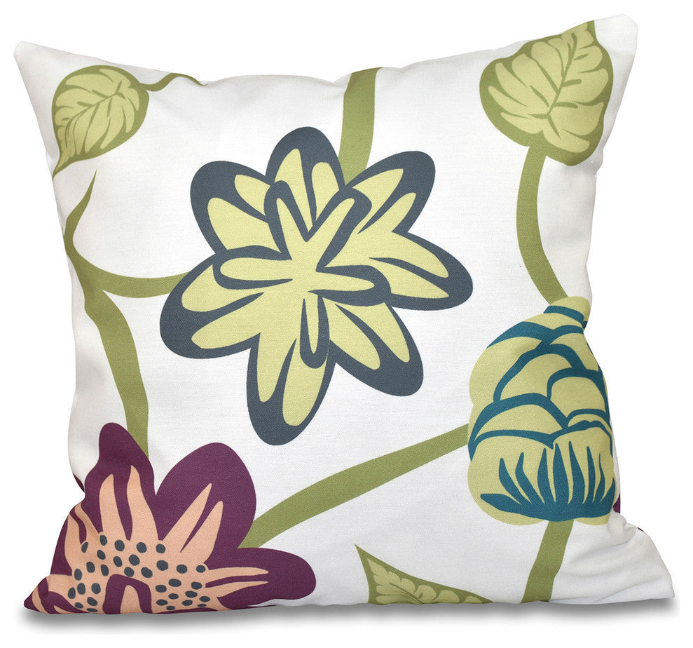Tropical Floral, Floral Outdoor Pillow, Purple, 18"x18"
