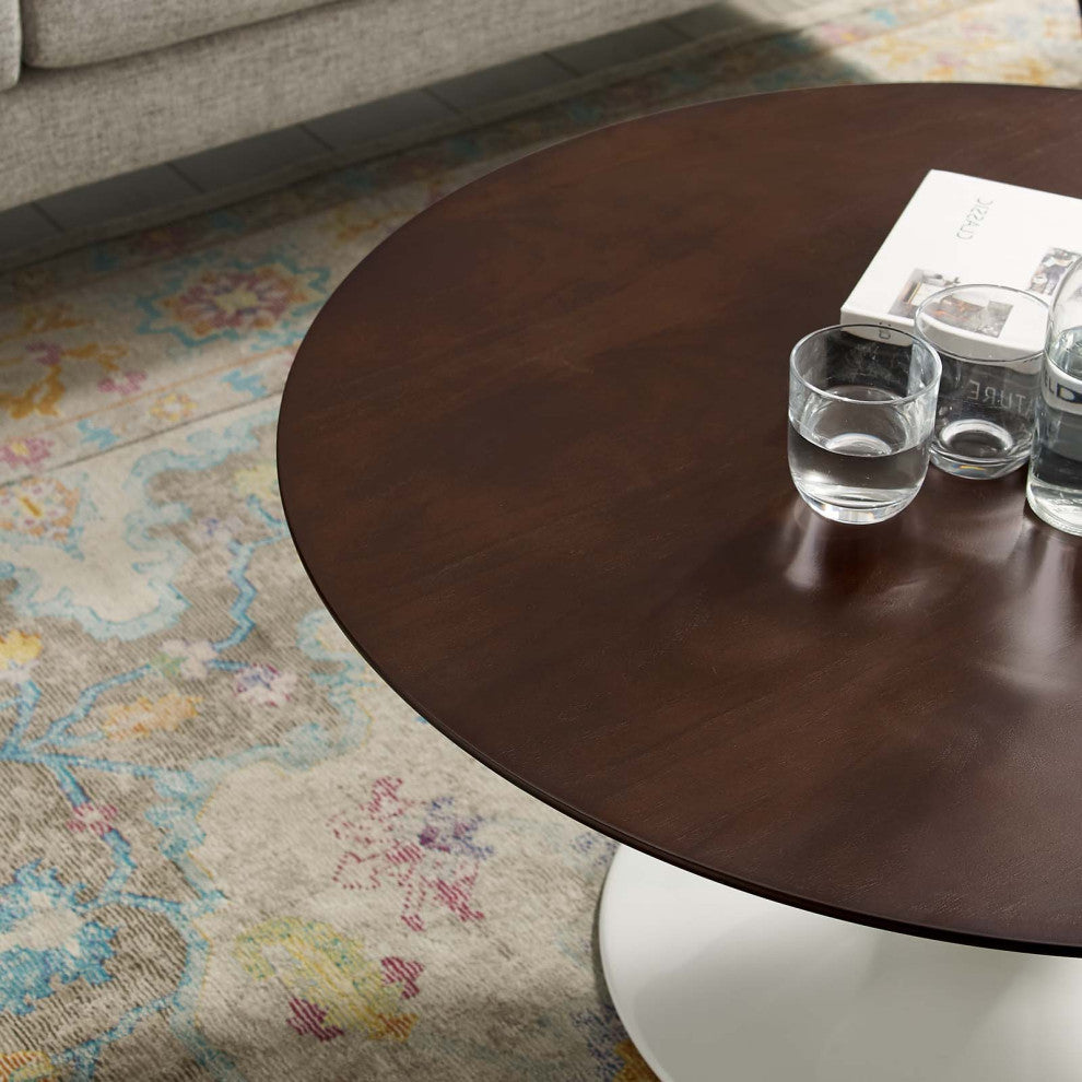 Coffee Table, Round, White Walnut, Wood, Metal, Modern, Lounge Cafe Hospitality