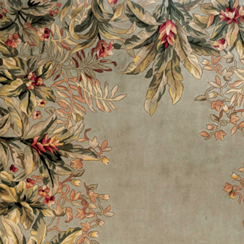 HomeRoots 4'x6' Sage Green Hand Tufted Bordered Floral Indoor Area Rug