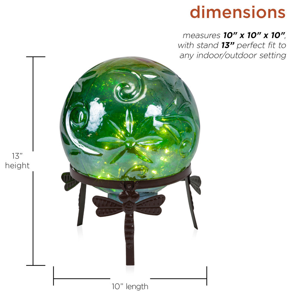 Alpine Green Glass Globe Decor With LED Light, 13" Tall