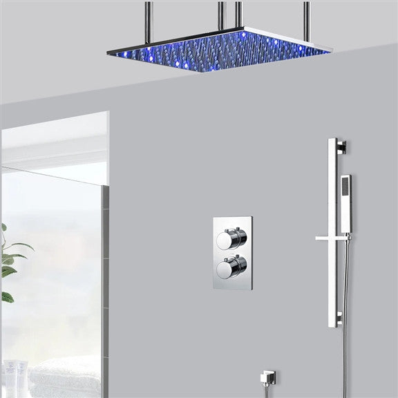Cori 2-Way Thermostatic LED Rainfall Shower System With Handheld Shower, Chrome