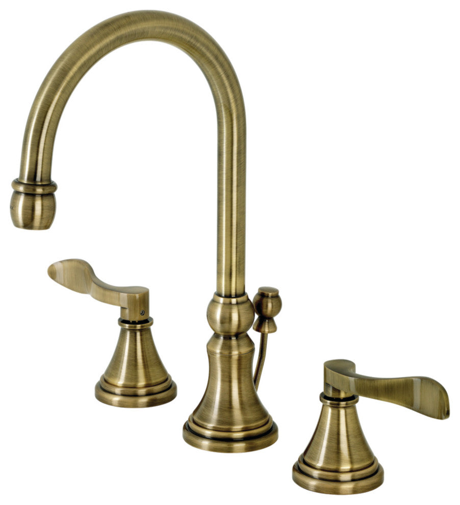 KS2983DFL Widespread Bathroom Faucet With Brass Pop-Up, Antique Brass