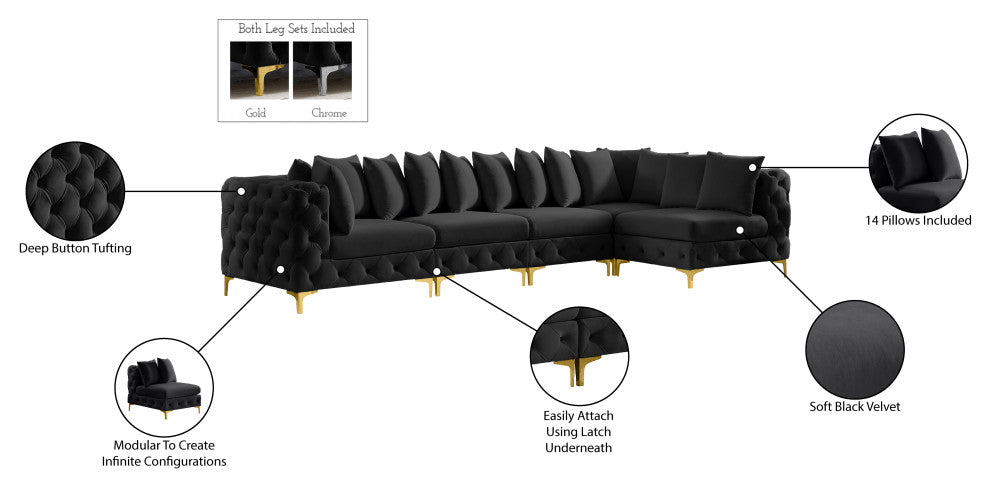Tremblay Modular Sectional, Black, L-Shaped, 5-Piece: Armless (3), Corner (2)