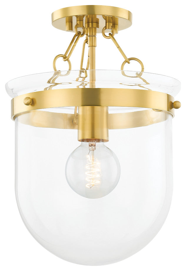 Dunbar 1 Light Semi Flush, Aged Brass