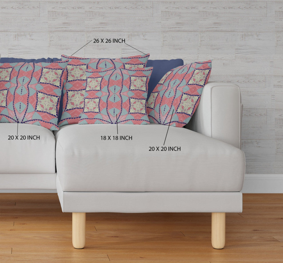 16" Red Blue Cosmic Circle Boho Suede Throw Pillow