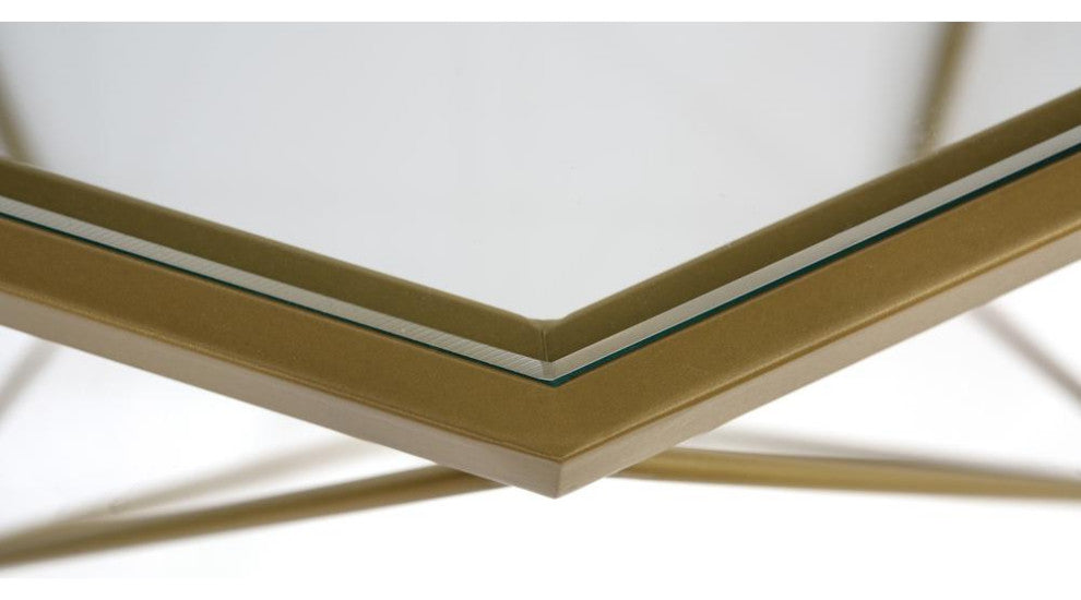 LeisureMod Malibu Large Modern Octagon Glass Top Coffee Table/Gold Chrome Gold