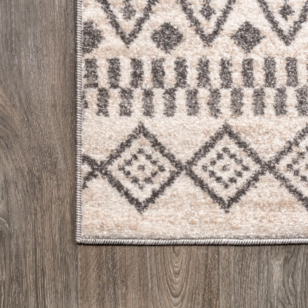 Ifrane Berber Geometric Stripe Runner Rug, Cream/Gray, 2x8