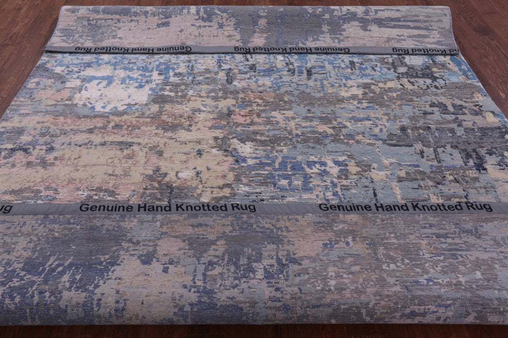 8' 0" X 10' 3" Abstract Handmade Wool & Silk Rug - Q15542