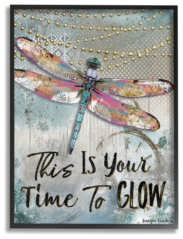 Stupell Industries Blue Lights This Is Your Time To Glow Dragonfly, 11"x14"