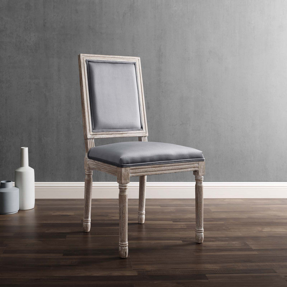 Court French Vintage Performance Velvet Dining Side Chair Natural Gray