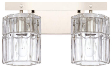 14"W Sloane 2-Light Vanity Polished Nickel Finish with Clear Grooved Glass
