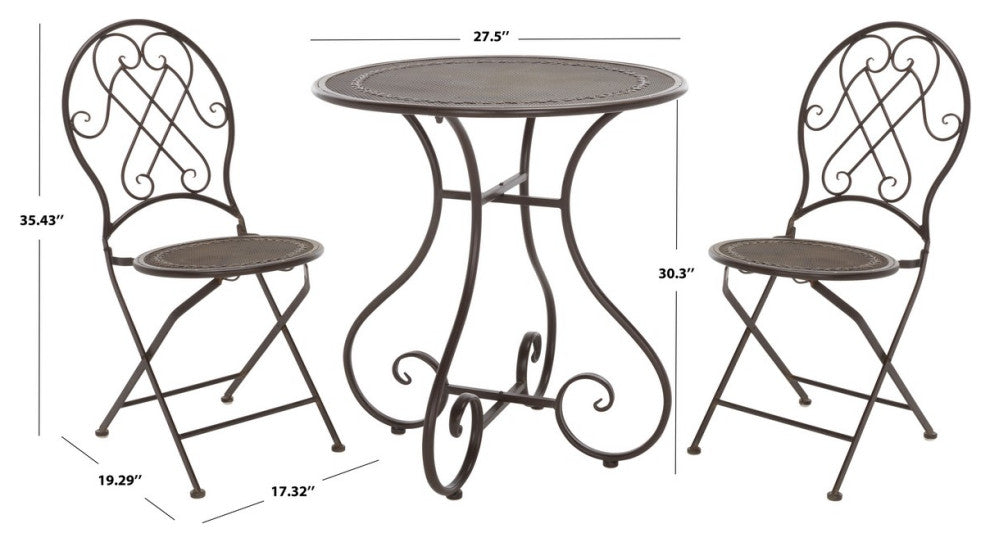 Safavieh Adriel 3Pc Bistro Set, Rustic Brown
