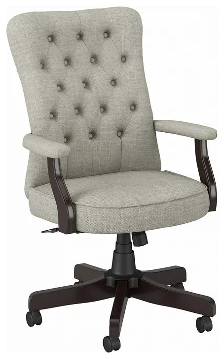 Classic Office Chair, Button Tufted Back & Padded Arms, Light Gray Fabric