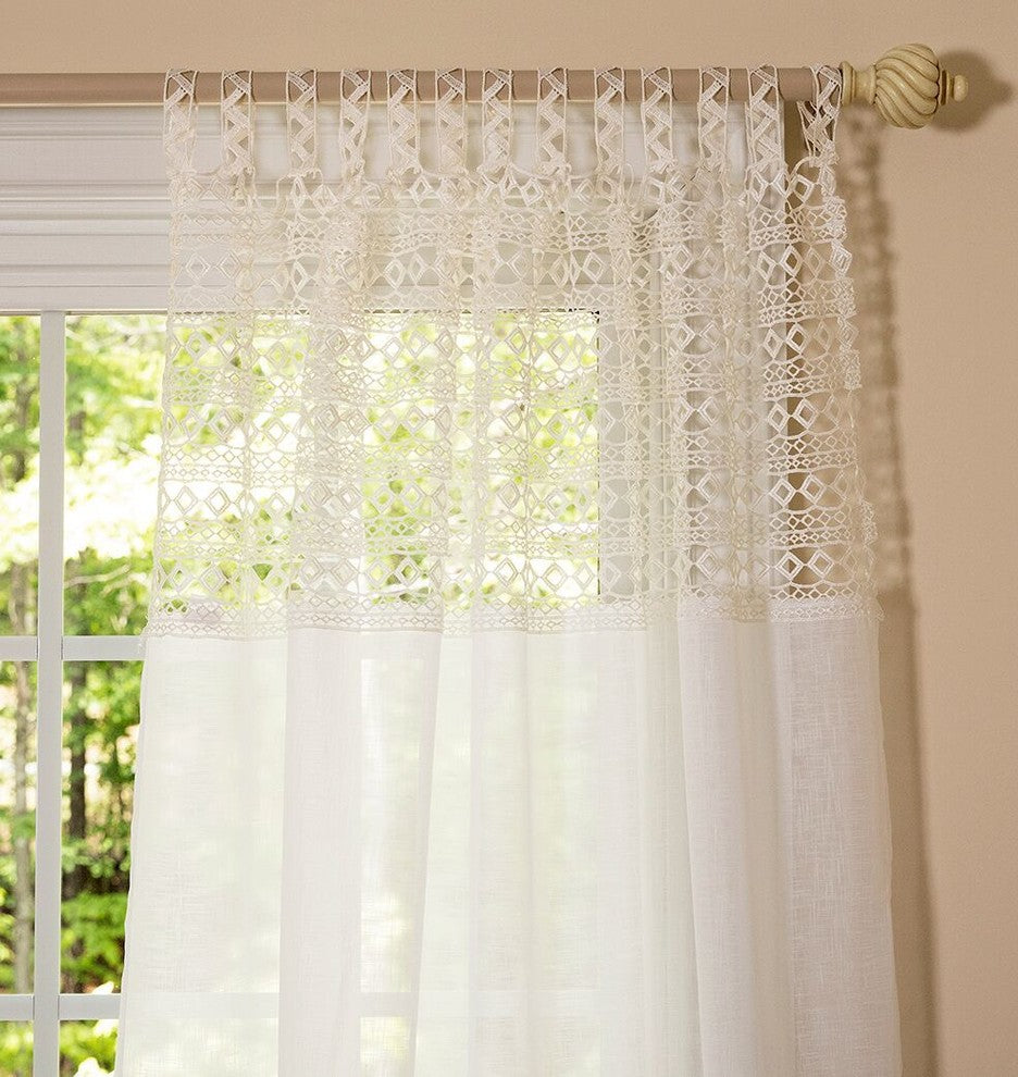 Juliette Crochet Tab Top Sheer Window Panel, White, 52''x108''