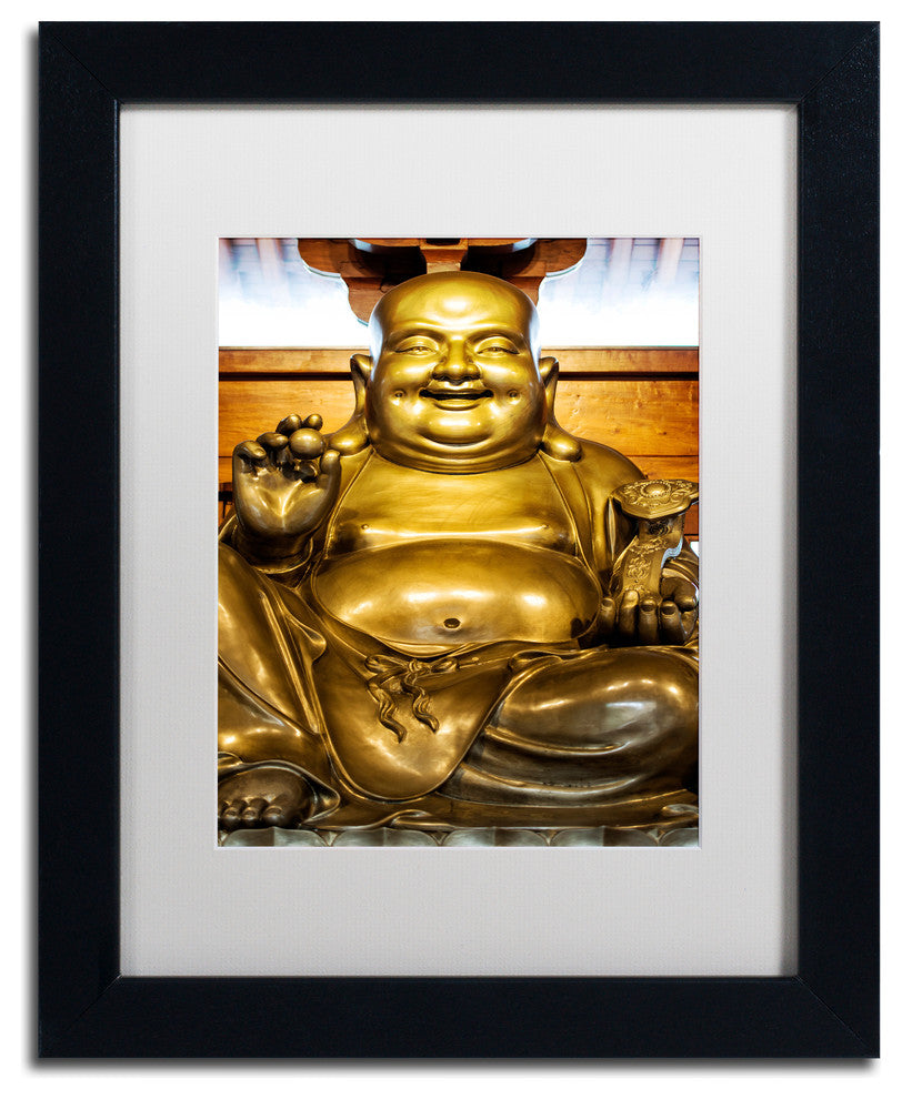 Philippe Hugonnard 'Gold Buddha' Art, Black Frame, White Matte, 14"x11"