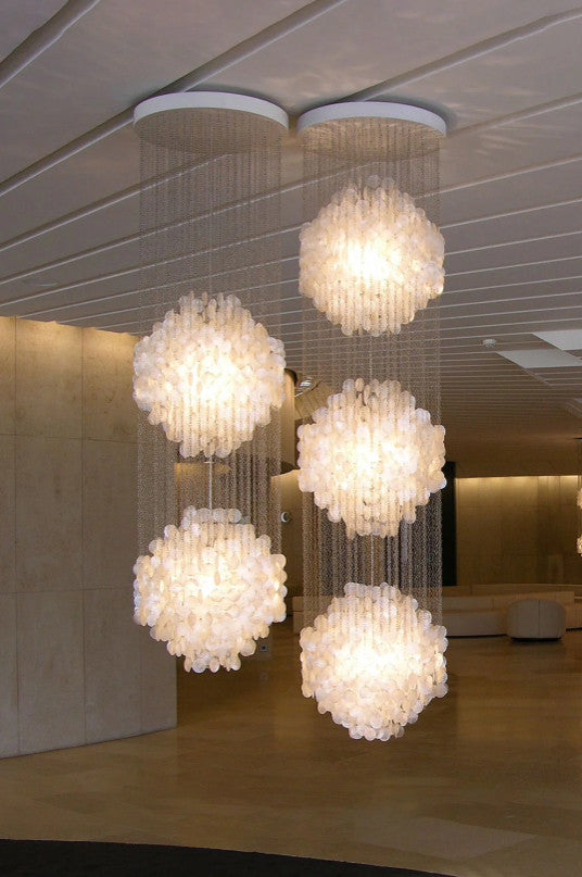 Fun Capiz Shell Chandelier Lighting, 3 Balls, D 23.6"³ X H 113.8"³