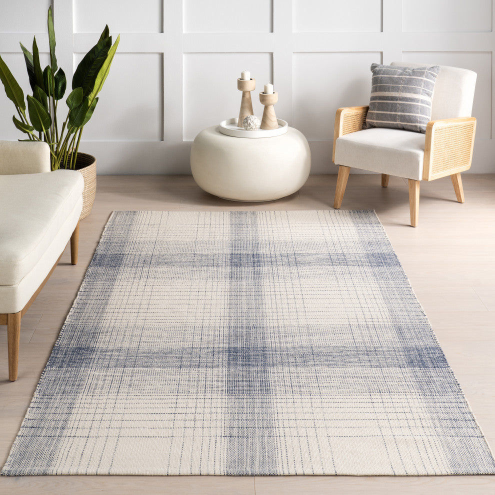 Nuloom Aya Cotton Plaid Rug, Blue 9' x 12'