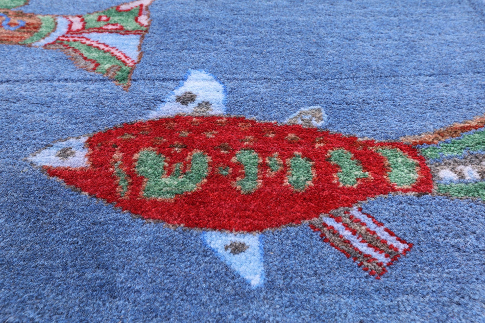Runner Gabbeh Fish Design Handmade Wool Rug 2' 7" X 8' 0" - Q15518
