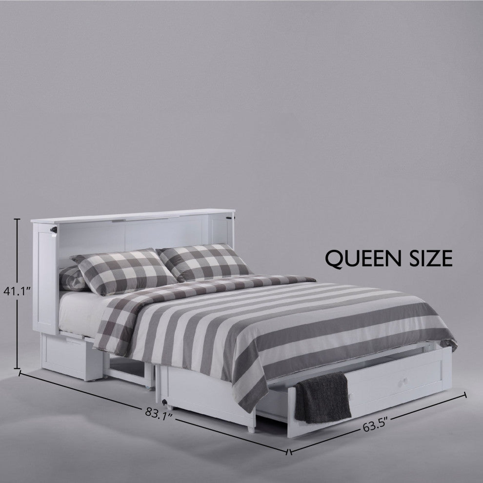 Clover Queen Size Murphy Bed Cabinet With Storage & Charging Ports, White