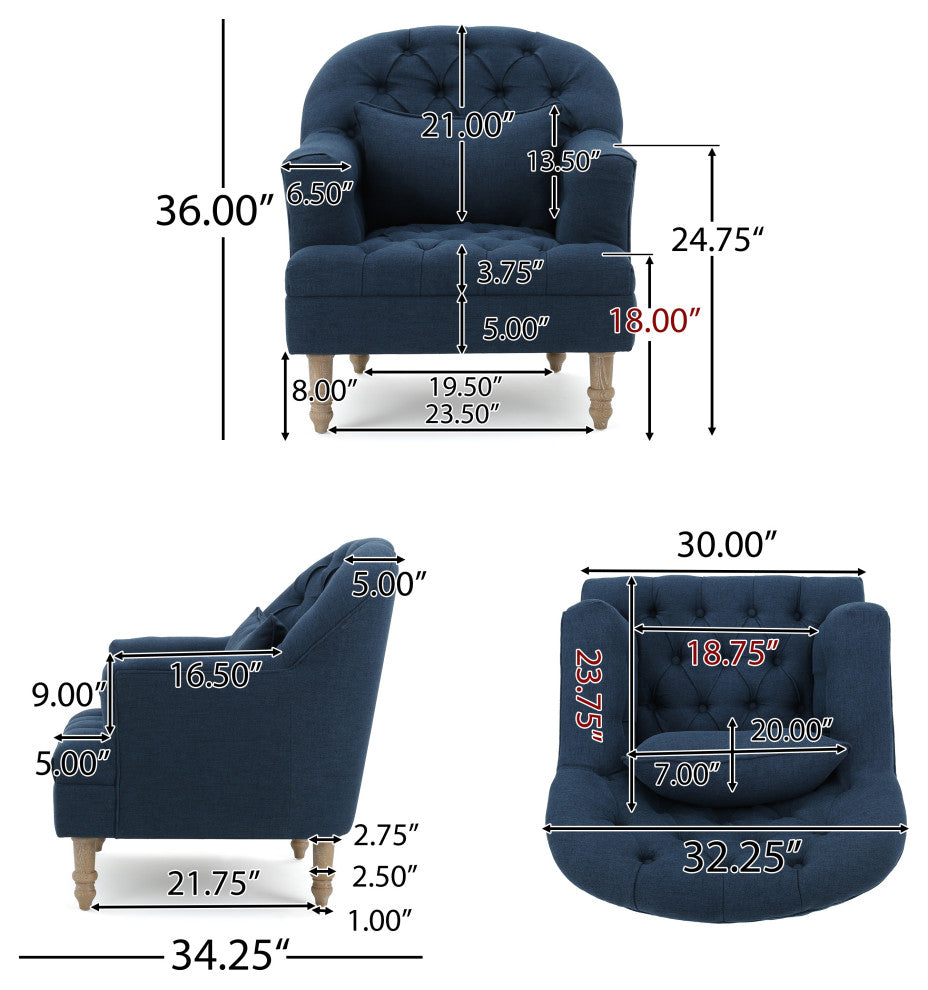 GDF Studio Kimberly Fabric Tufted Club Chair, Dark Blue