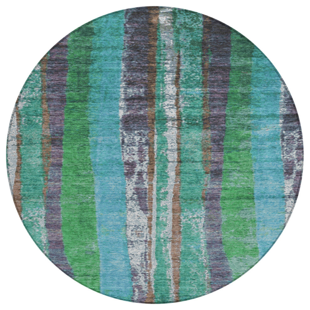 Machine Washable Indoor/Outdoor Chantille ACN1910 Teal 8' x 8' Round Rug