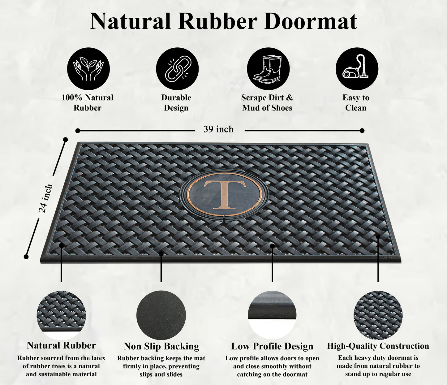 A1HC 100% Rubber Monogrammed Heavy Duty Durable Doormat 24"x39" T