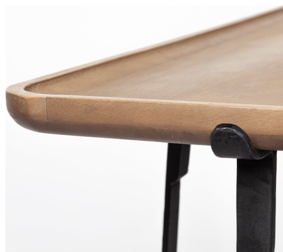 Helios II Medium Brown Solid Wood Top w/Black Iron Base Console Table