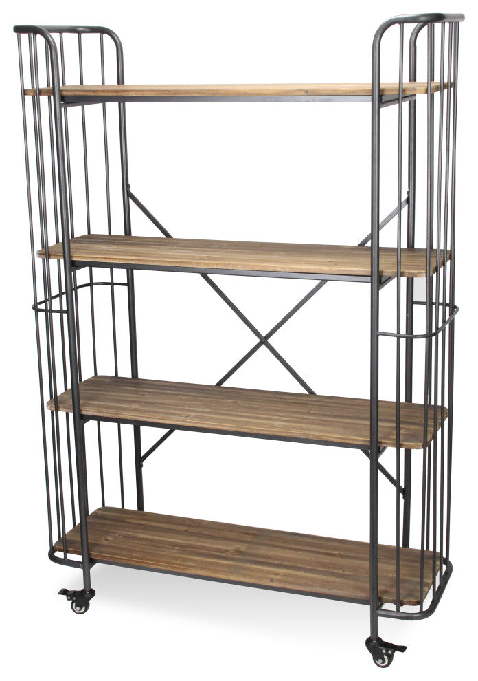 4 Tier Wood Shelf Metal Bar Cart