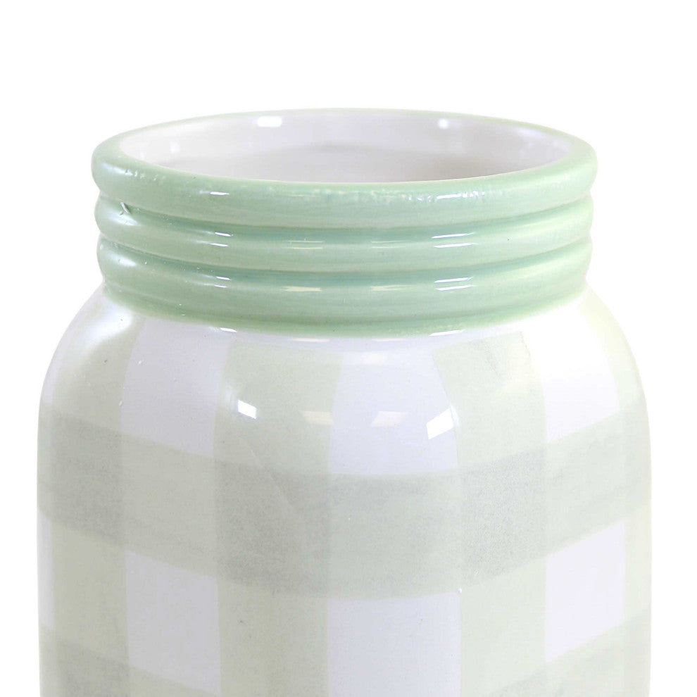 Tabletop Plaid Container Jar Dolomite Planter Utensil Holder A7000 Green