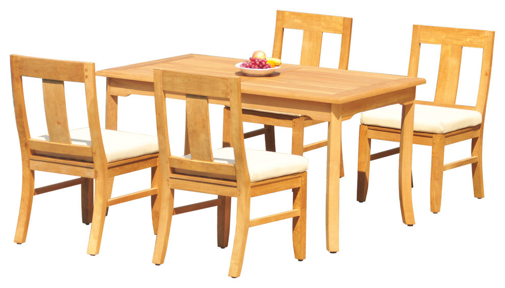 5-Piece Outdoor Patio Teak Dining Set: 60" Rectangle Table,4 Osbo Armless Chairs