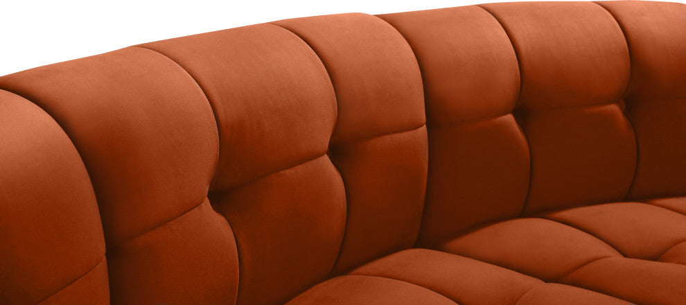 Limitless Velvet Upholstered 3-Piece Modular Sectional, Cognac