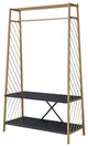 Benzara BM250293 Hall Tree With 2 Shelves andxBar Panels, Gold and Black