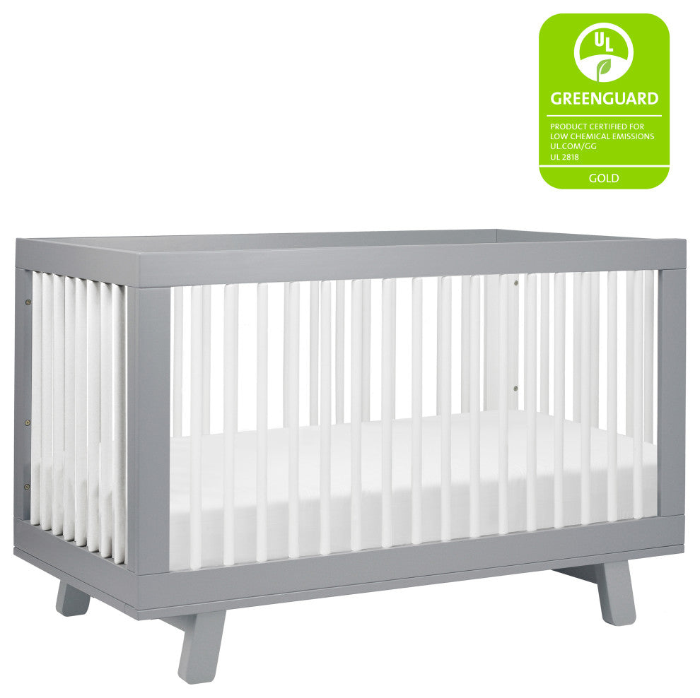 Hudson 3-in-1 Convertible Crib With Toddler Bed Conversion Kit, Grey White