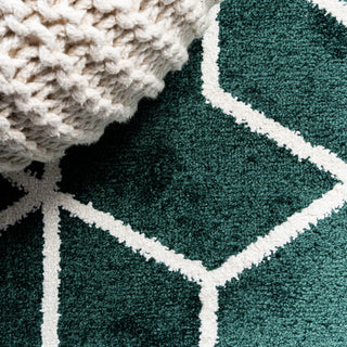 Tumbling Blocks Modern Geometric Green/White 8'x10' Area Rug