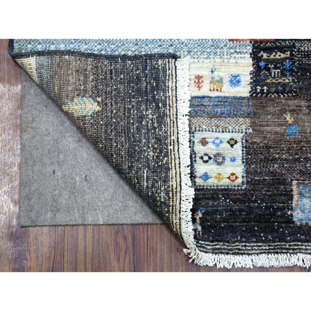 Black Afghan Kashkuli Gabbeh Hand Knotted Natural Wool Oriental Rug 3'1" x 5'0"
