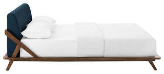 Luella Queen Upholstered Fabric Platform Bed, Cappuccino Blue