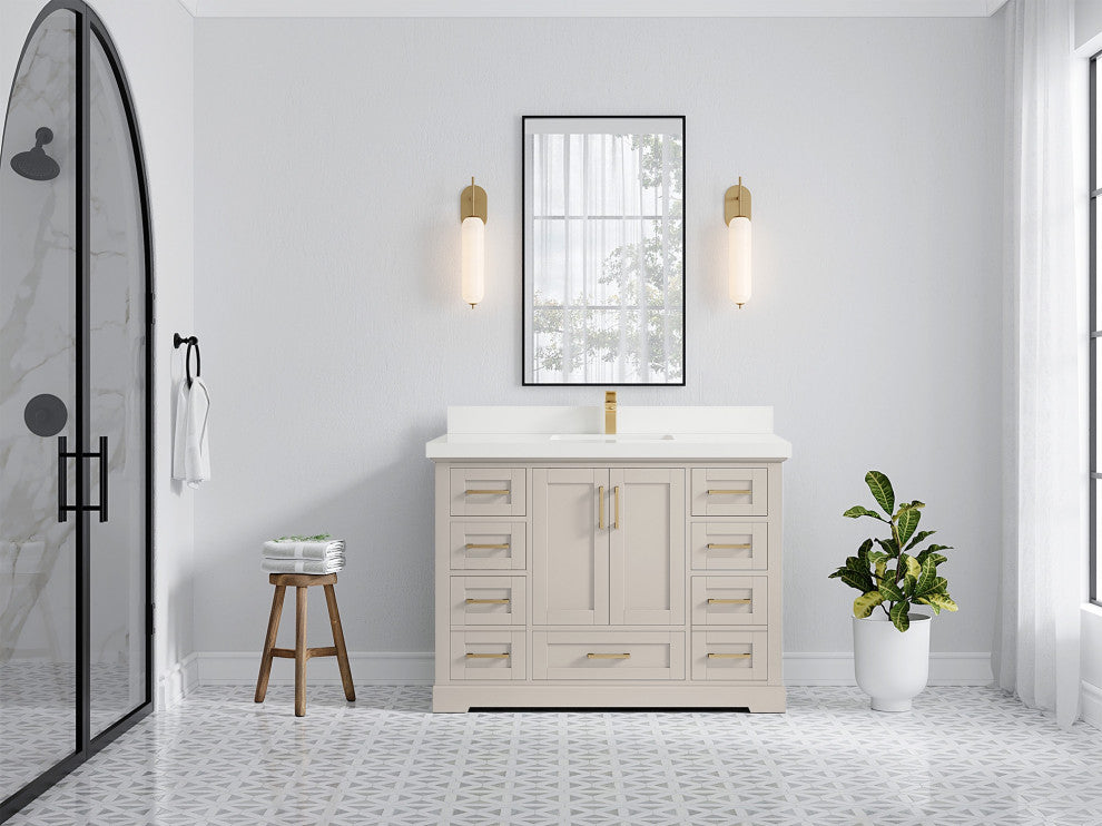 Boston 48" Single Sink Bath Vanity in Fine Grain 2" White Quartz