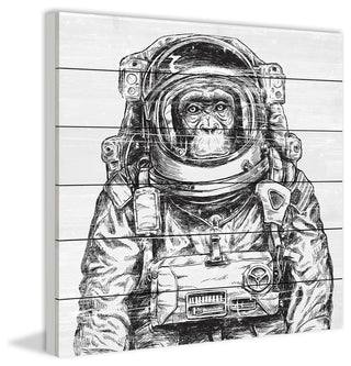 "Space Monkey" Painting Print on White Wood, 24x24