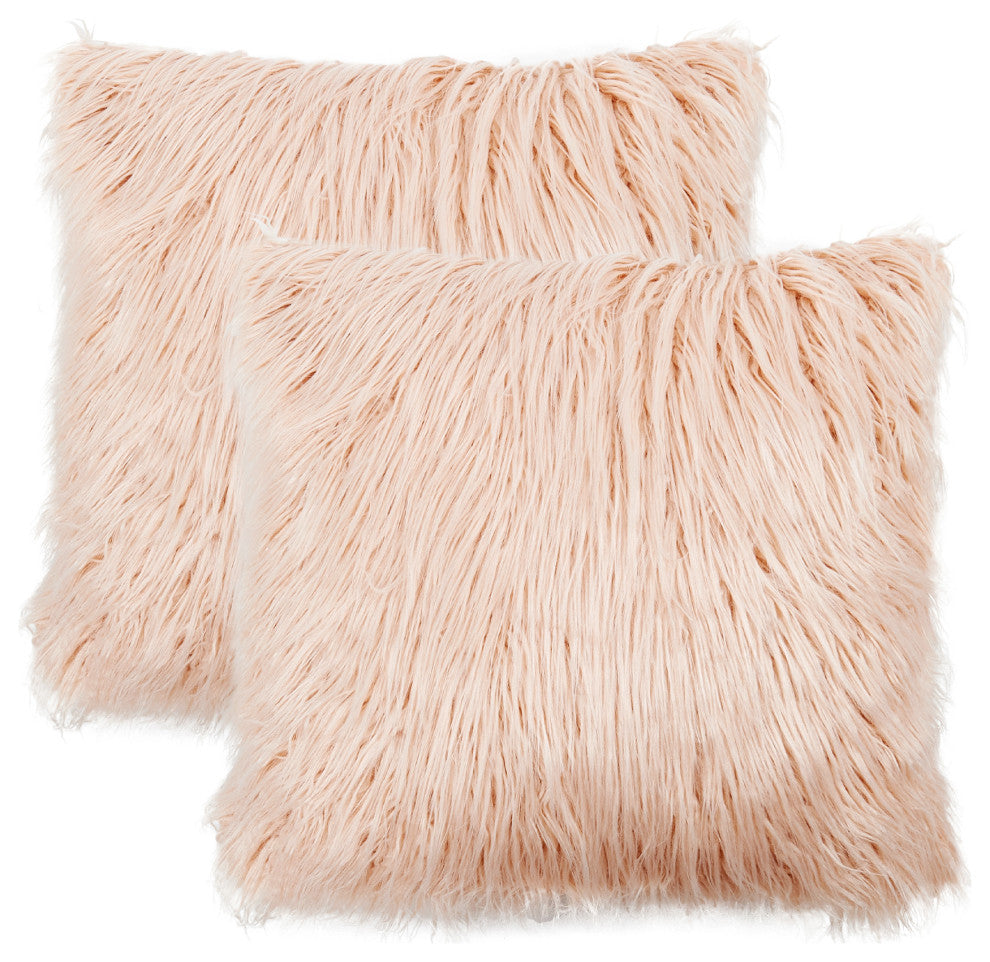Mongolian Faux Fur Pillow Shell Set, Rose, 26"x26"