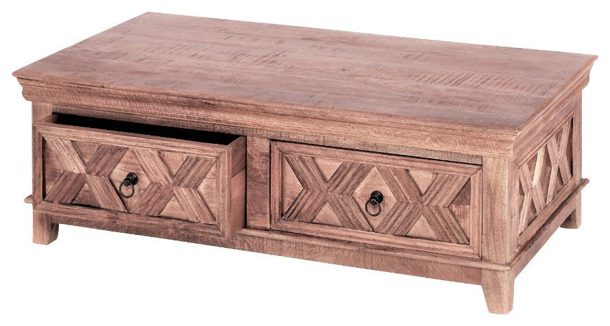 54" Rectangular Rustic X Coffee Table with Drawers Modern Farmhouse