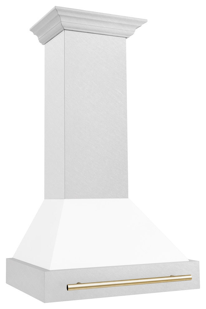 ZLINE 30, Wall Mount Hood, DuraSnow With White Matte Shell, 8654SNZ-WM30-G