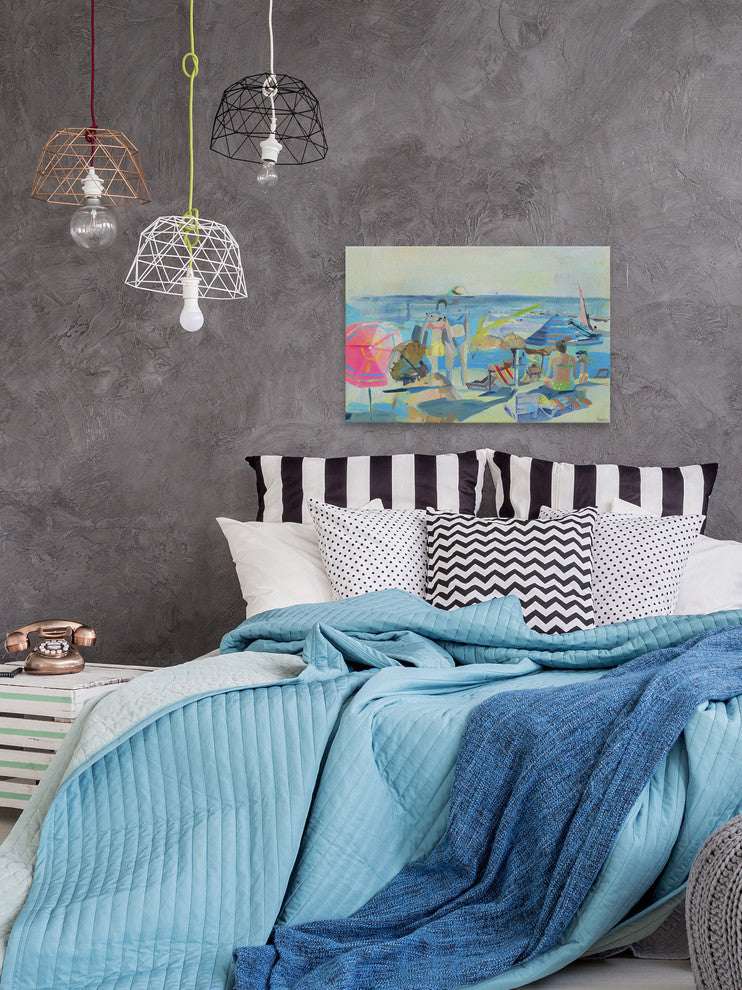 "Family Beach Time" Painting Print on Wrapped Canvas, 60"x40"