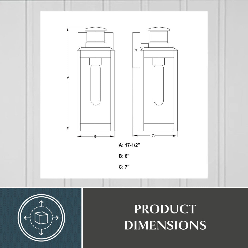 Kinzie Black Motion Sensor Dusk to Dawn Outdoor Wall Light Fixture Clear Glass, 6"wx17.5"hx7"d