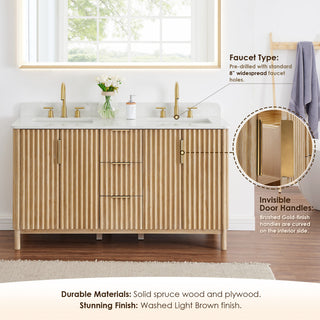 Sierra Bathroom Vanity, Washed Light Brown, 60inch, Without Mirror